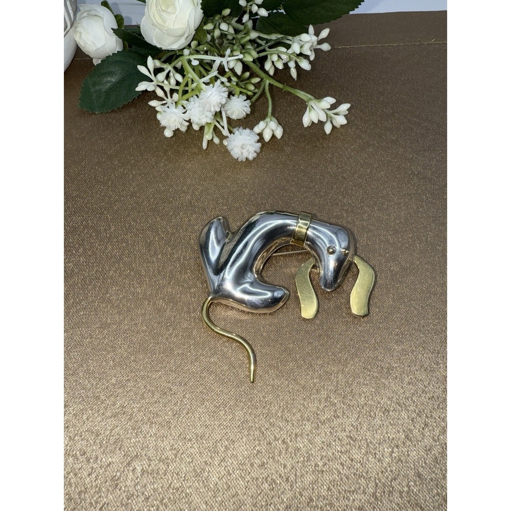 Vintage Taxco Mexico 925 Sterling & Brass Dog Brooch – Modernist Signed TM-104 - Picture 12 of 12